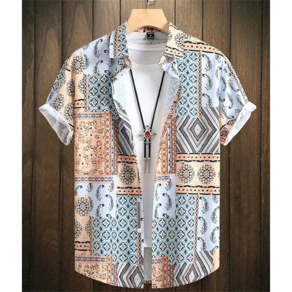 Hawaiian Shirt For Men Cashew Flower Print Short Sleeve Top Beach