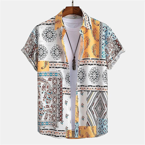 Hawaiian Shirt For Men Cashew Flower Print Short Sleeve Top Beach