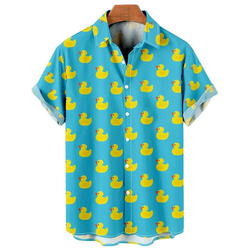 Men's Shirts Cute Duck 3d Print Summer Casual Oversized Short Sleeve