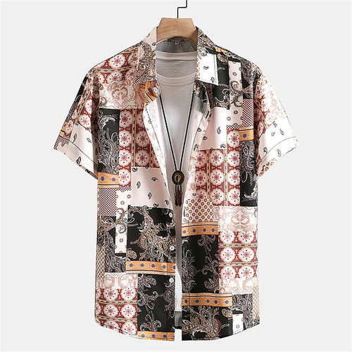 Hawaiian Shirt For Men Cashew Flower Print Short Sleeve Top Beach