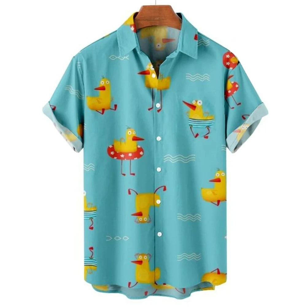 Men's Shirts Cute Duck 3d Print Summer Casual Oversized Short Sleeve