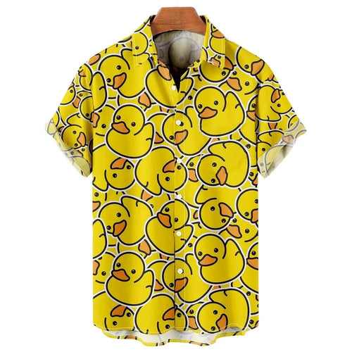 Men's Shirts Cute Duck 3d Print Summer Casual Oversized Short Sleeve